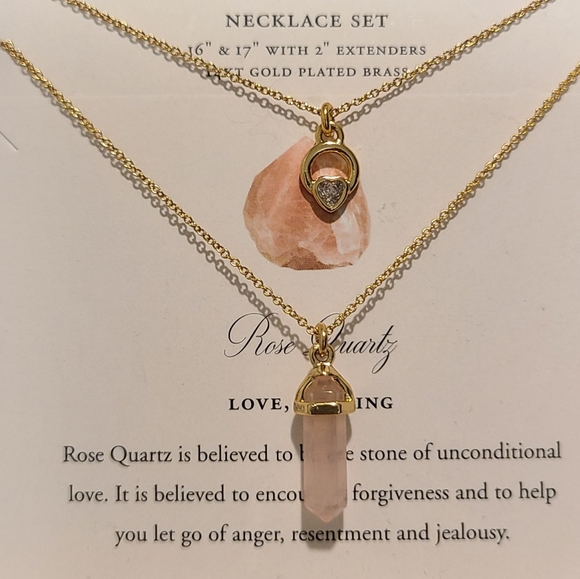POWER OF TWO 2 Luna Norte Gold plated Necklaces ROSE QUARTZ - Picture 3 of 13